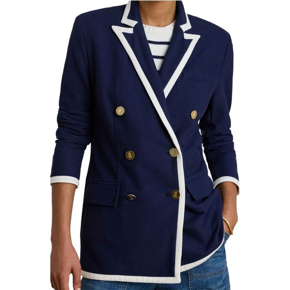 Lauren Ralph Lauren Womens Two-Tone Double-Breasted Piqué Blazer 12 Navy/White - Picture 5 of 6